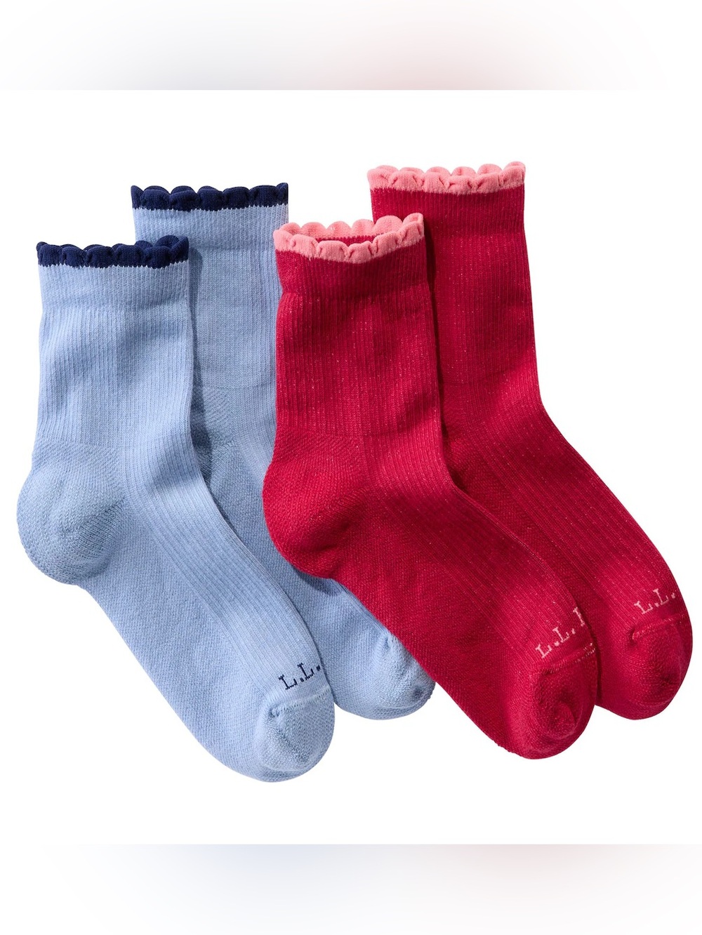 L.L.Bean 2-Pack Scalloped Edge
Micro Crew Socks - Pomegranate / Seaboard Blue